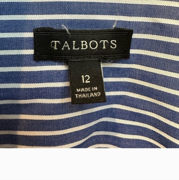 Talbots | Blue & White Stripe Button Down Wrinkle Resistant Blouse Size 12 - Picture 4 of 4